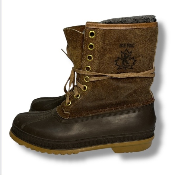 Sorel Ice Pack Boots Men 9 Winter Snow Duck Hunting Brown Leather Wool Liners - Picture 1 of 16